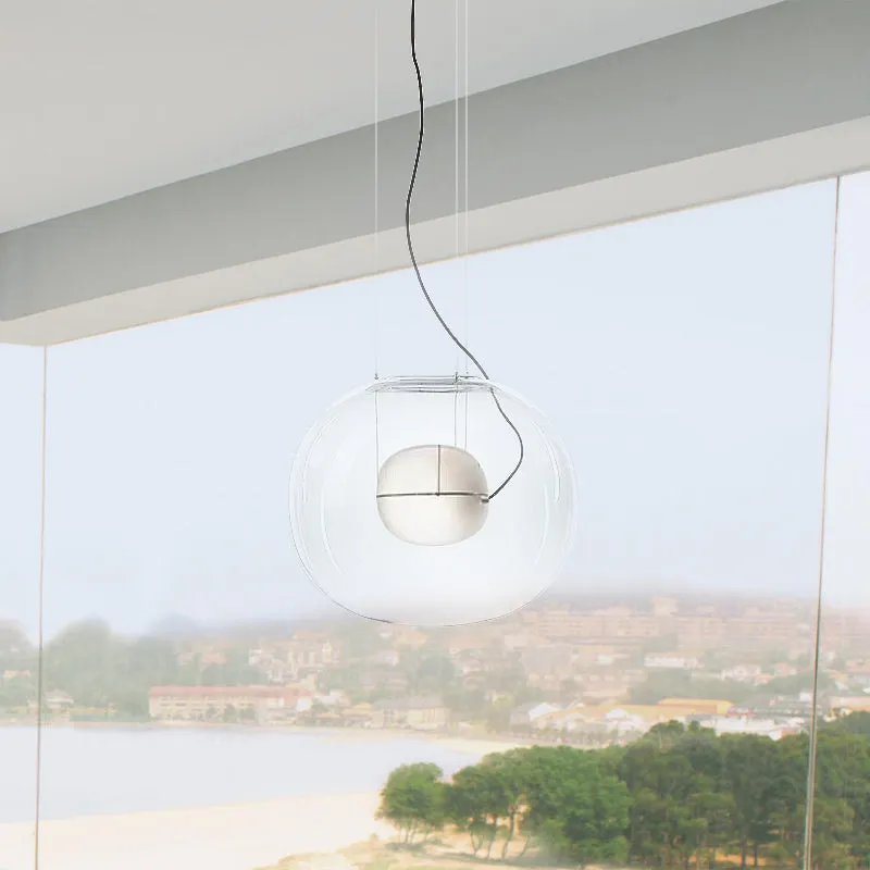 Globe hanglamp modern rookgrijs/helder glas 1 kop eetkamer hanglampset Clearhalo