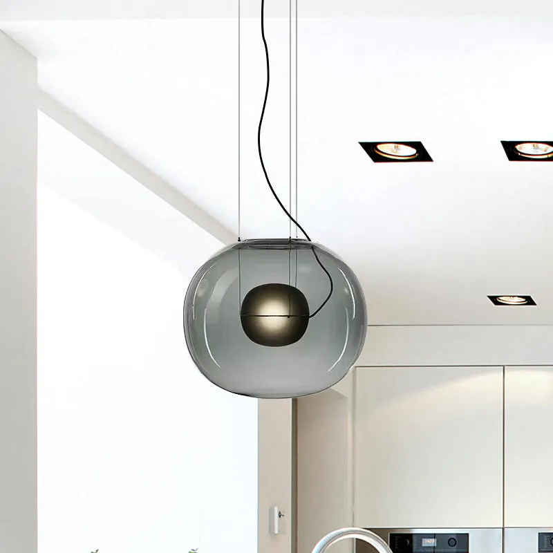 Globe hanglamp modern rookgrijs/helder glas 1 kop eetkamer hanglampset Clearhalo