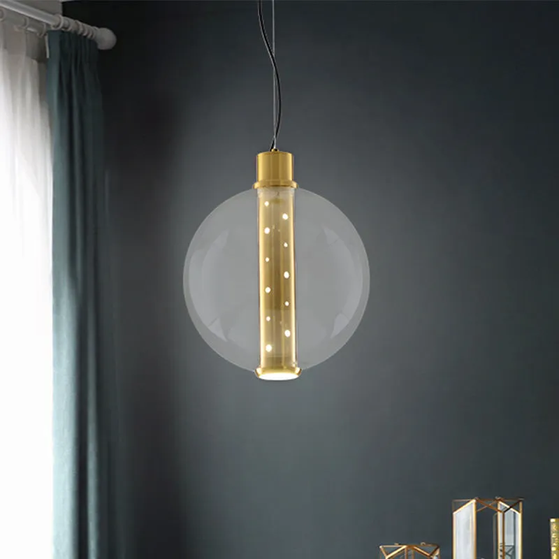 Globe helder glazen hanglamp Minimalistisch 1-lichts gouden LED-hanglamp voor slaapkamer Clearhalo