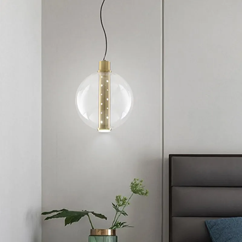Globe helder glazen hanglamp Minimalistisch 1-lichts gouden LED-hanglamp voor slaapkamer Clearhalo