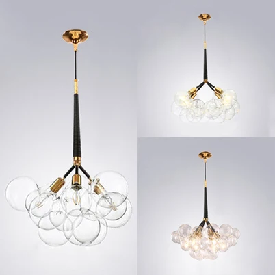 Globe helder glazen kroonluchter verlichting eigentijds 3/4/6 lichten zwart/wit led hangende plafondlamp Clearhalo