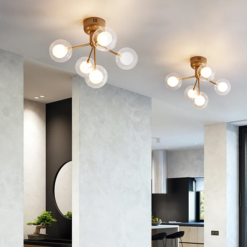 Globe inbouwlamp Minimalistische helderglazen gang Semi LED-inbouwkroonluchter Clearhalo