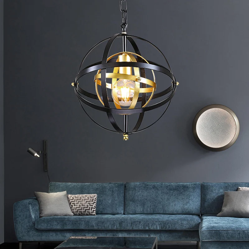 Globe metalen hanglamp traditioneel 1-lichts eetkamer hanglamp zwart Clearhalo