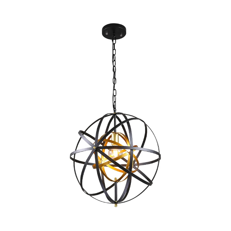 Globe metalen hanglamp traditioneel 1-lichts eetkamer hanglamp zwart Clearhalo