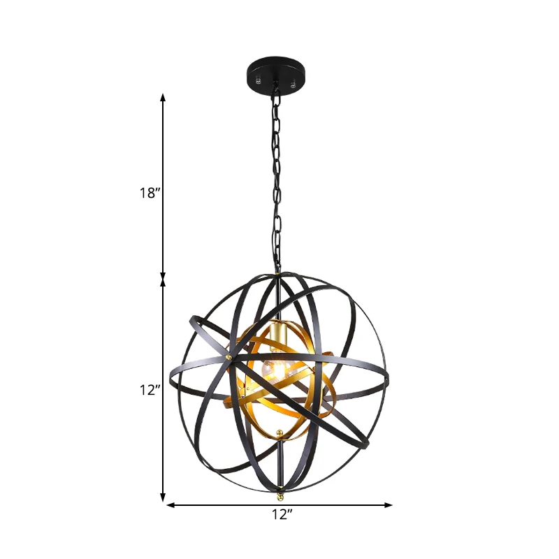 Globe metalen hanglamp traditioneel 1-lichts eetkamer hanglamp zwart Clearhalo