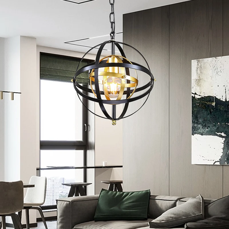 Globe metalen hanglamp traditioneel 1-lichts eetkamer hanglamp zwart Clearhalo