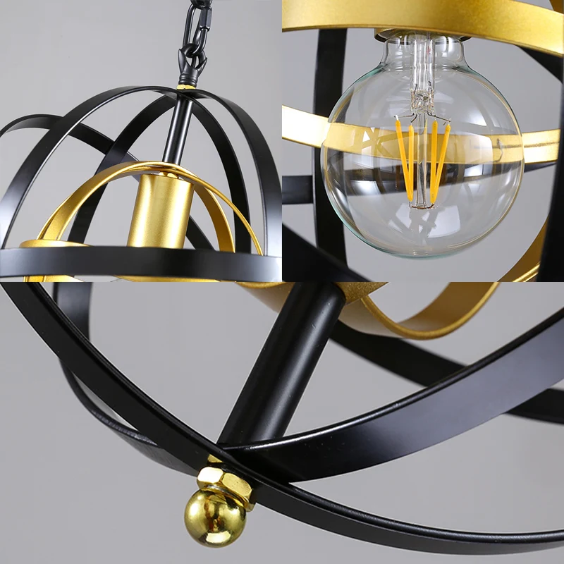 Globe metalen hanglamp traditioneel 1-lichts eetkamer hanglamp zwart Clearhalo