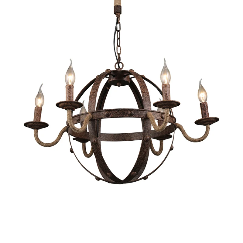 Globe metalen kroonluchterlamp landelijke stijl 6 lampen eetkamer hanglamp roest Clearhalo