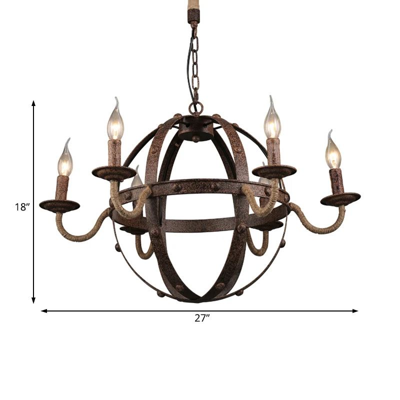 Globe metalen kroonluchterlamp landelijke stijl 6 lampen eetkamer hanglamp roest Clearhalo