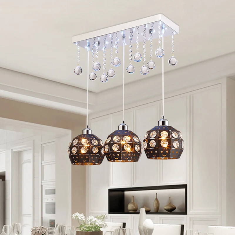 Globe Metallic Cluster Licht Hanglamp Modernistische 3 Hoofden Zwarte Slingerlamp met Kristallen Deco Clearhalo