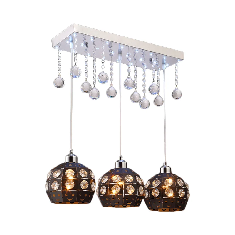 Globe Metallic Cluster Licht Hanglamp Modernistische 3 Hoofden Zwarte Slingerlamp met Kristallen Deco Clearhalo