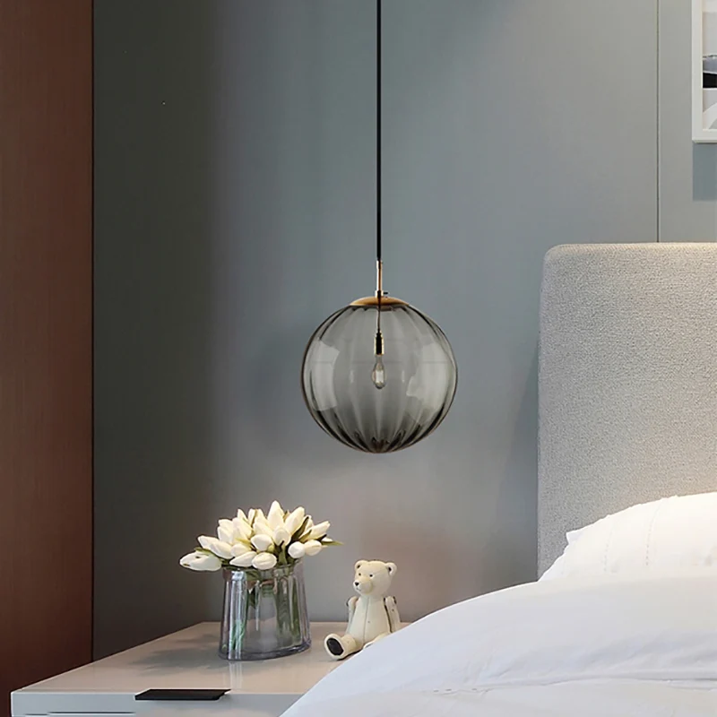 Globe Nachtkast Pendel Lichtblauw/Rookgrijs/Paars Glas 1 Lamp Postmoderne Plafondhanglamp Zwart Clearhalo