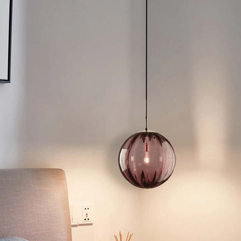 Globe Nachtkast Pendel Lichtblauw/Rookgrijs/Paars Glas 1 Lamp Postmoderne Plafondhanglamp Zwart Clearhalo