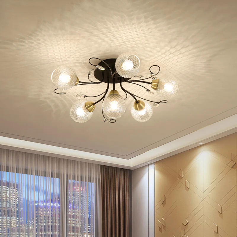 Globe plafondgemonteerd armatuur minimalisme helder roosterglas 6 lampen zwart/goud semi-inbouwlicht Clearhalo