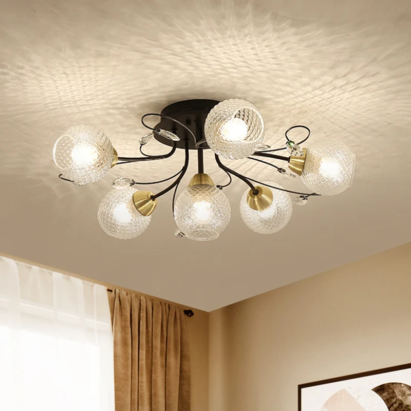 Globe plafondgemonteerd armatuur minimalisme helder roosterglas 6 lampen zwart/goud semi-inbouwlicht Clearhalo