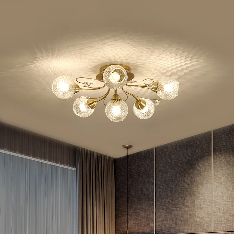 Globe plafondgemonteerd armatuur minimalisme helder roosterglas 6 lampen zwart/goud semi-inbouwlicht Clearhalo
