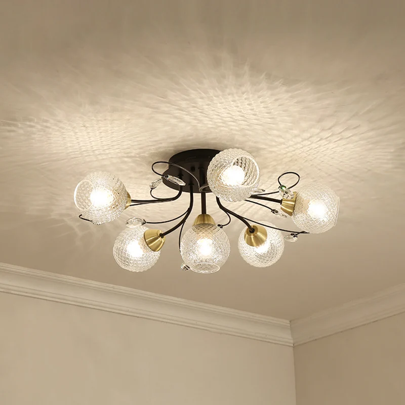 Globe plafondgemonteerd armatuur minimalisme helder roosterglas 6 lampen zwart/goud semi-inbouwlicht Clearhalo