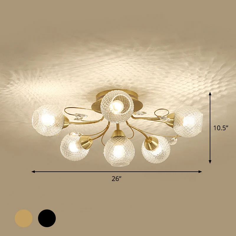 Globe plafondgemonteerd armatuur minimalisme helder roosterglas 6 lampen zwart/goud semi-inbouwlicht Clearhalo