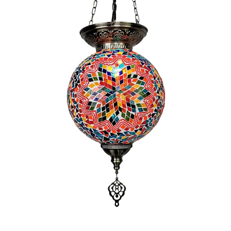 Globe Restaurant Hanglampset Traditioneel handgerold kunstglas 1 kop Wit/Rood/Geel Hanglicht Clearhalo