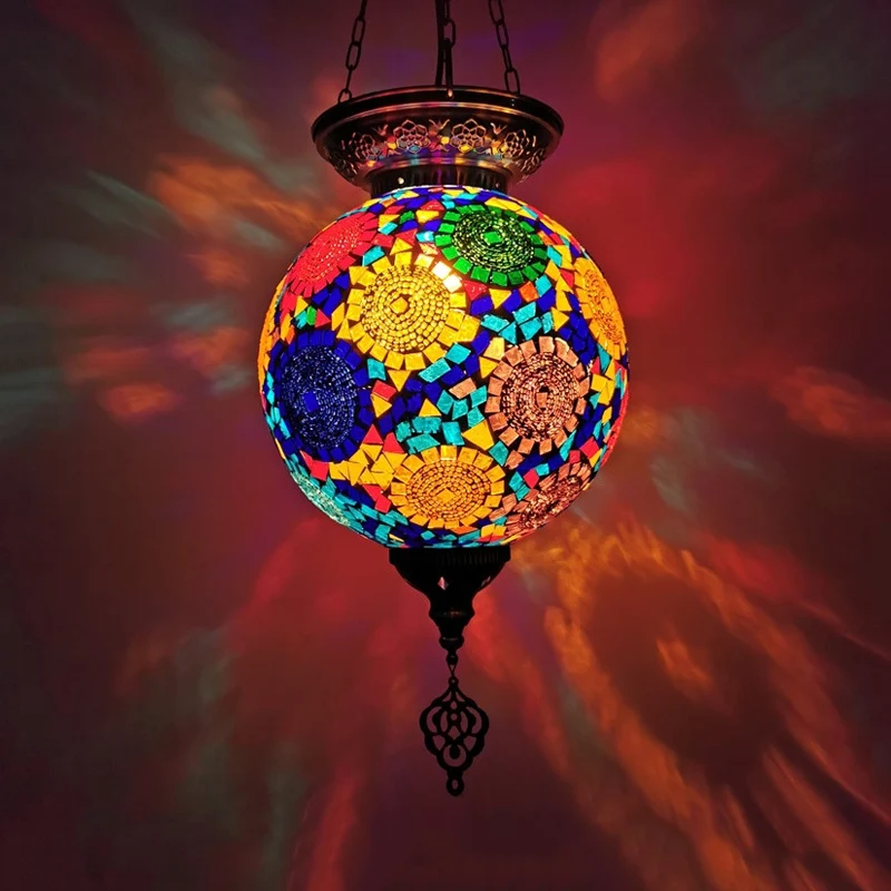 Globe Restaurant Hanglampset Traditioneel handgerold kunstglas 1 kop Wit/Rood/Geel Hanglicht Clearhalo