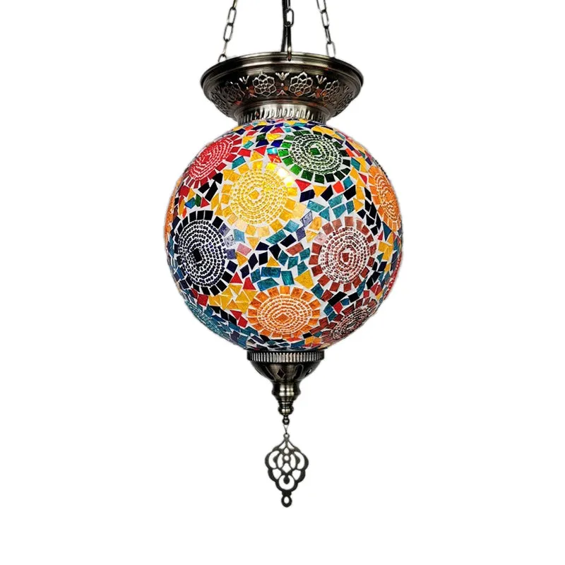 Globe Restaurant Hanglampset Traditioneel handgerold kunstglas 1 kop Wit/Rood/Geel Hanglicht Clearhalo
