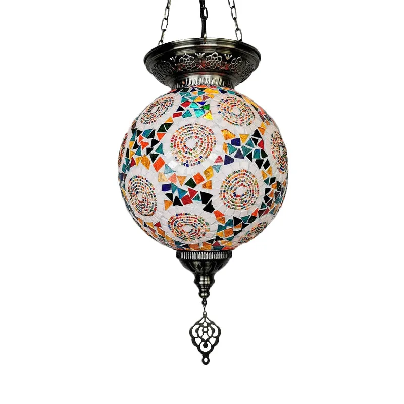 Globe Restaurant Hanglampset Traditioneel handgerold kunstglas 1 kop Wit/Rood/Geel Hanglicht Clearhalo