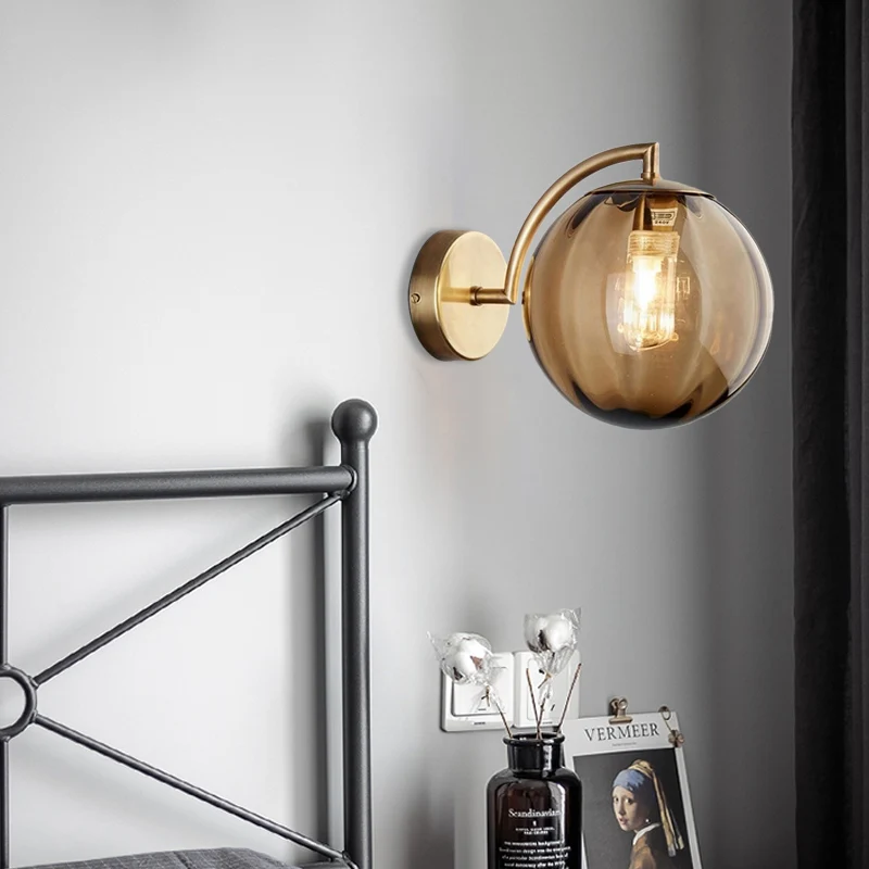 Globe Smoke Grijs/Amber/Blauw Waterglas Blaker Kolonialisme 1 Lamp Woonkamer Wandlamp Clearhalo