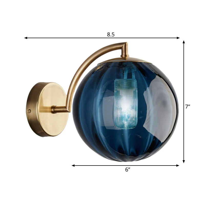 Globe Smoke Grijs/Amber/Blauw Waterglas Blaker Kolonialisme 1 Lamp Woonkamer Wandlamp Clearhalo