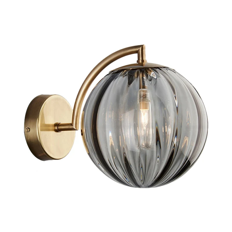 Globe Smoke Grijs/Amber/Blauw Waterglas Blaker Kolonialisme 1 Lamp Woonkamer Wandlamp Clearhalo