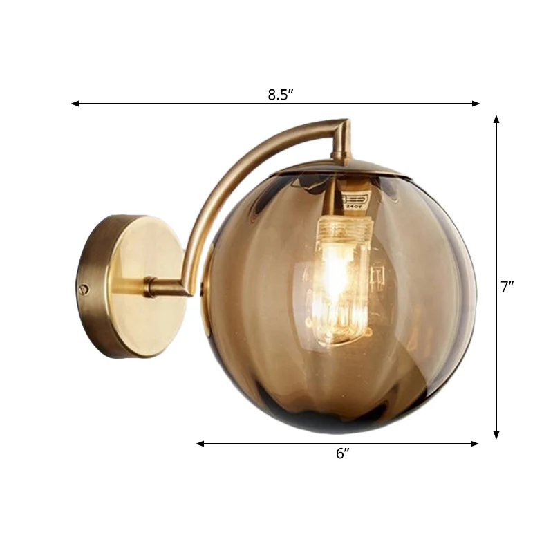 Globe Smoke Grijs/Amber/Blauw Waterglas Blaker Kolonialisme 1 Lamp Woonkamer Wandlamp Clearhalo