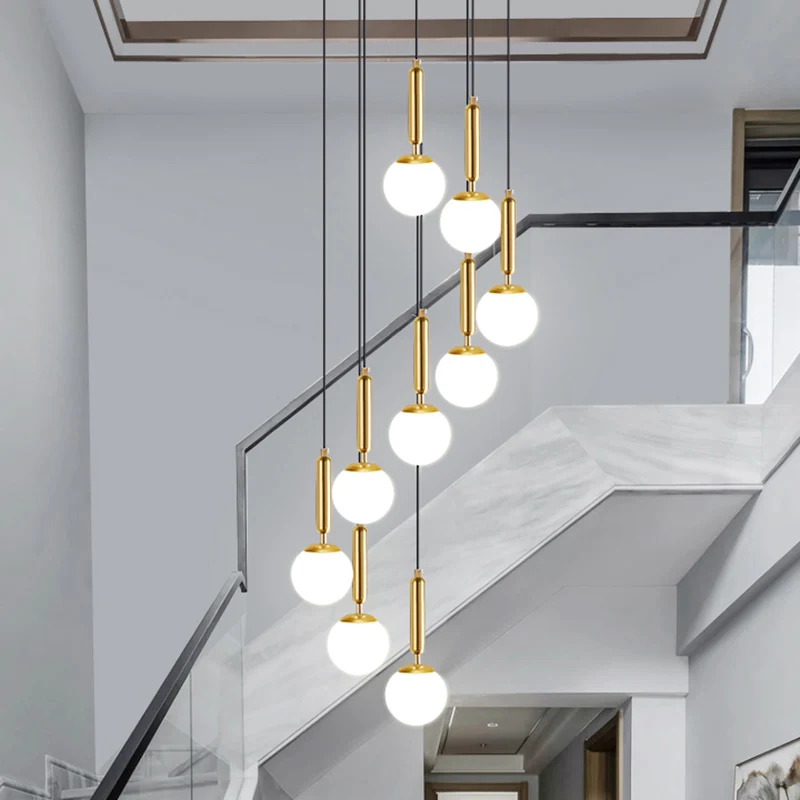 Globe Stairs Multi Lamp Plafondlamp Crème Glas Moderne Hanglamp Clearhalo