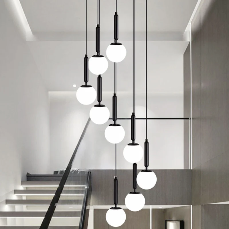 Globe Stairs Multi Lamp Plafondlamp Crème Glas Moderne Hanglamp Clearhalo