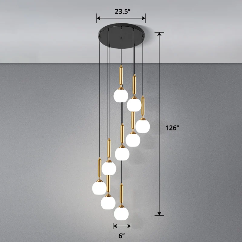 Globe Stairs Multi Lamp Plafondlamp Crème Glas Moderne Hanglamp Clearhalo