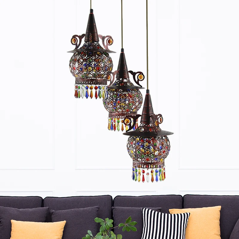 Globe Woonkamer Cluster Hanger Decoratief Metaal 3 Lichten Koper Hangend Plafondlamp Clearhalo