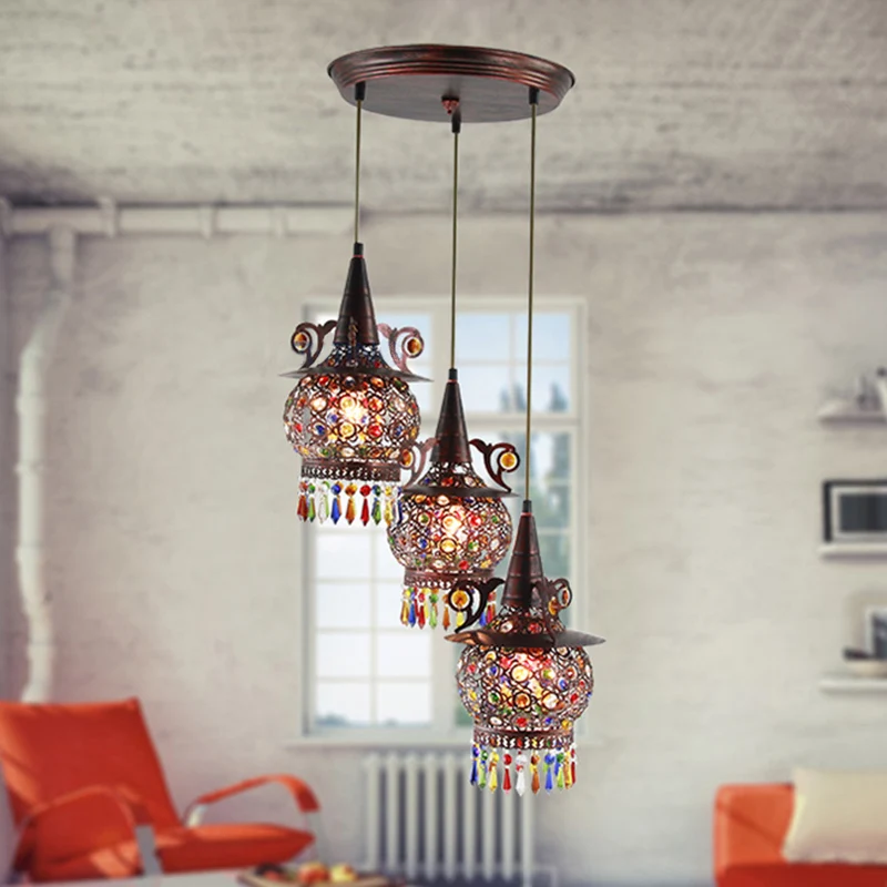 Globe Woonkamer Cluster Hanger Decoratief Metaal 3 Lichten Koper Hangend Plafondlamp Clearhalo