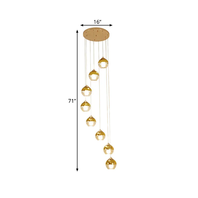 Gold Ball Cluster hanglamp modern helder glas 8-koppige trap LED plafondophangarmatuur Clearhalo