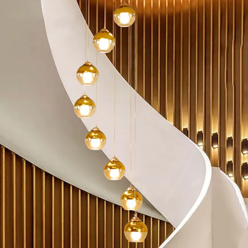 Gold Ball Cluster hanglamp modern helder glas 8-koppige trap LED plafondophangarmatuur Clearhalo