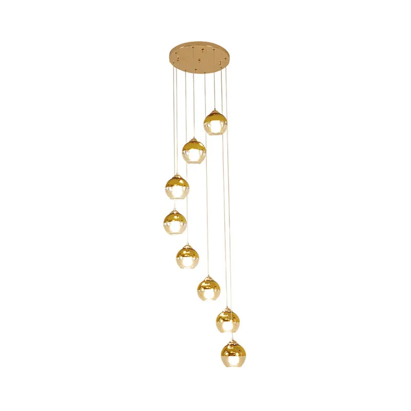 Gold Ball Cluster hanglamp modern helder glas 8-koppige trap LED plafondophangarmatuur Clearhalo