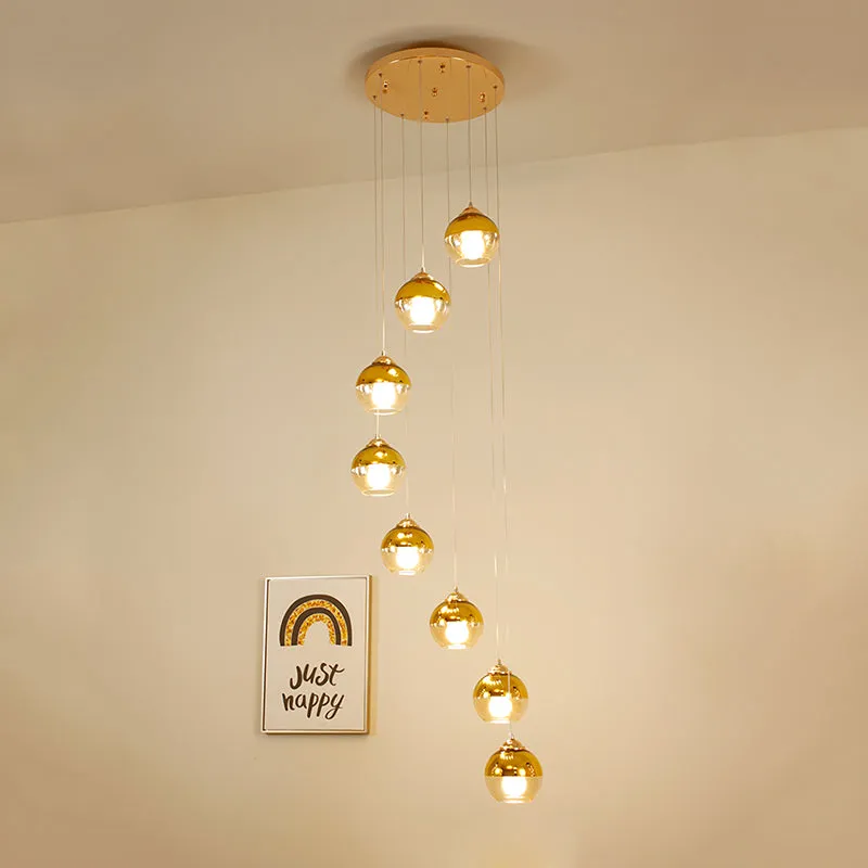 Gold Ball Cluster hanglamp modern helder glas 8-koppige trap LED plafondophangarmatuur Clearhalo