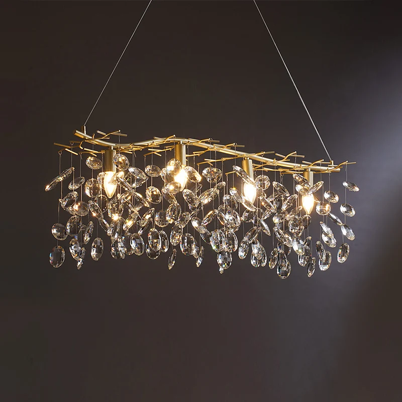 Gold Branching Island hanglamp Modernisme 4-lamps metalen slingerlamp met kristallen druppels Clearhalo