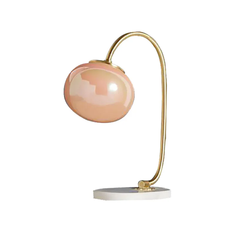 Gold Global Read Book Light Scandinavische stijl 1-koppige roze glazen nachttafellamp met metalen zwanenhalsarm Clearhalo