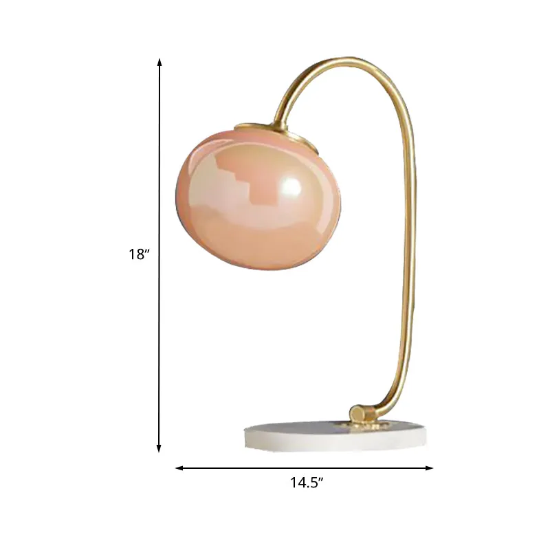 Gold Global Read Book Light Scandinavische stijl 1-koppige roze glazen nachttafellamp met metalen zwanenhalsarm Clearhalo