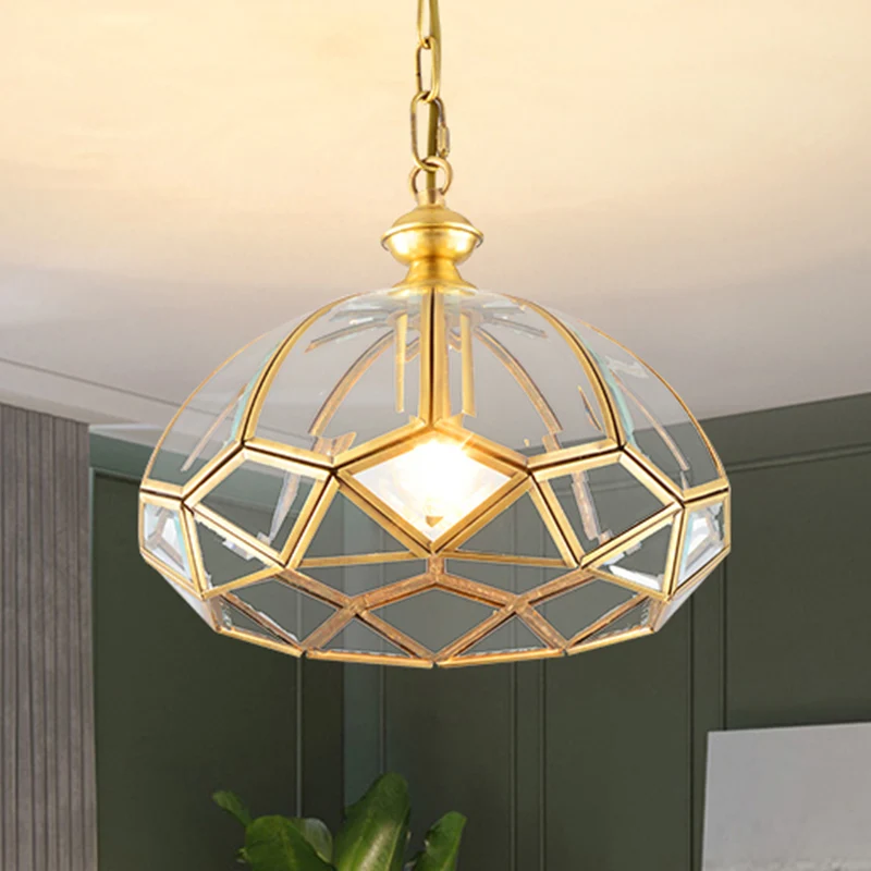 Gold Multifaceted Drop Lamp Modern 1 Light Clear Glass Ceiling Pendant Dining Room Clearhalo