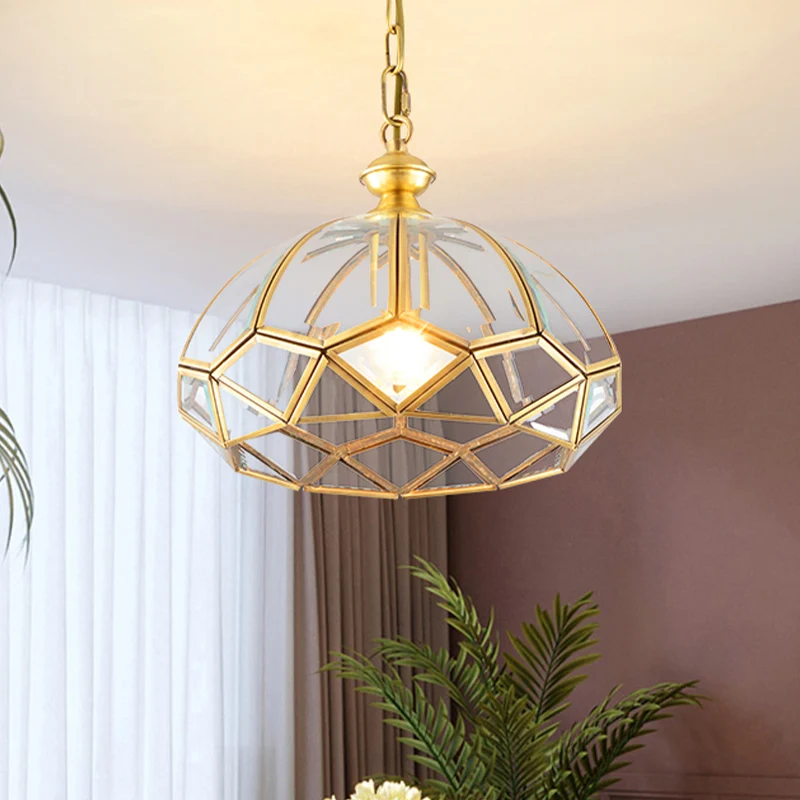 Gold Multifaceted Drop Lamp Modern 1 Light Clear Glass Ceiling Pendant Dining Room Clearhalo