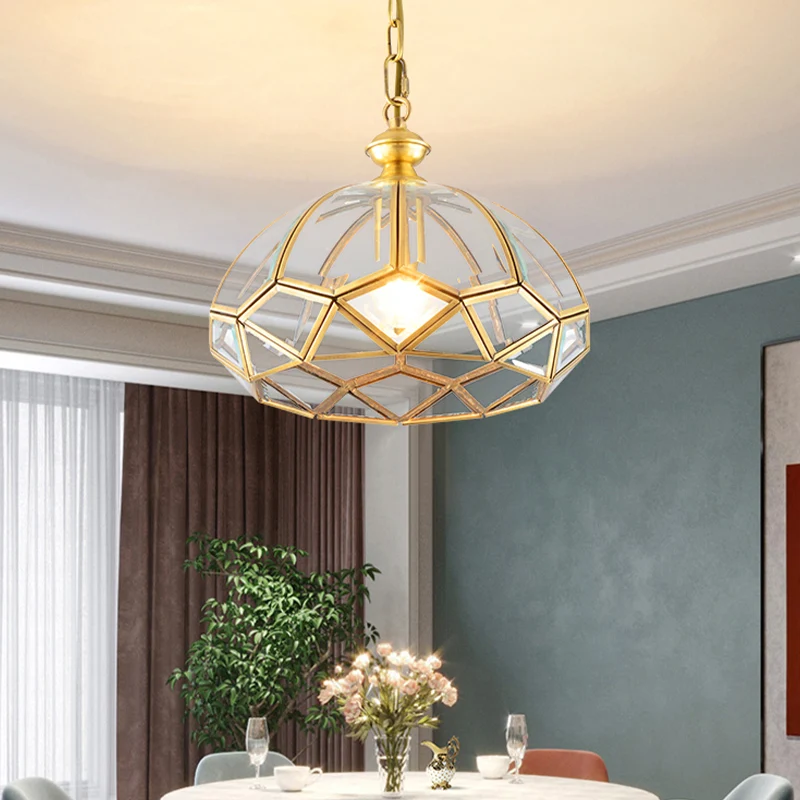 Gold Multifaceted Drop Lamp Modern 1 Light Clear Glass Ceiling Pendant Dining Room Clearhalo