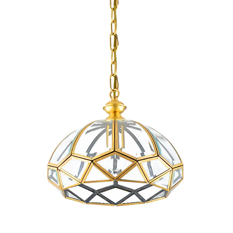Gold Multifaceted Drop Lamp Modern 1 Light Clear Glass Ceiling Pendant Dining Room Clearhalo