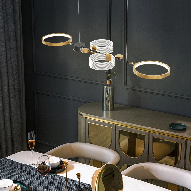 Gold Ring Island-lichtarmatuur Artistieke metalen LED-plafondhanglamp voor eetkamer Clearhalo