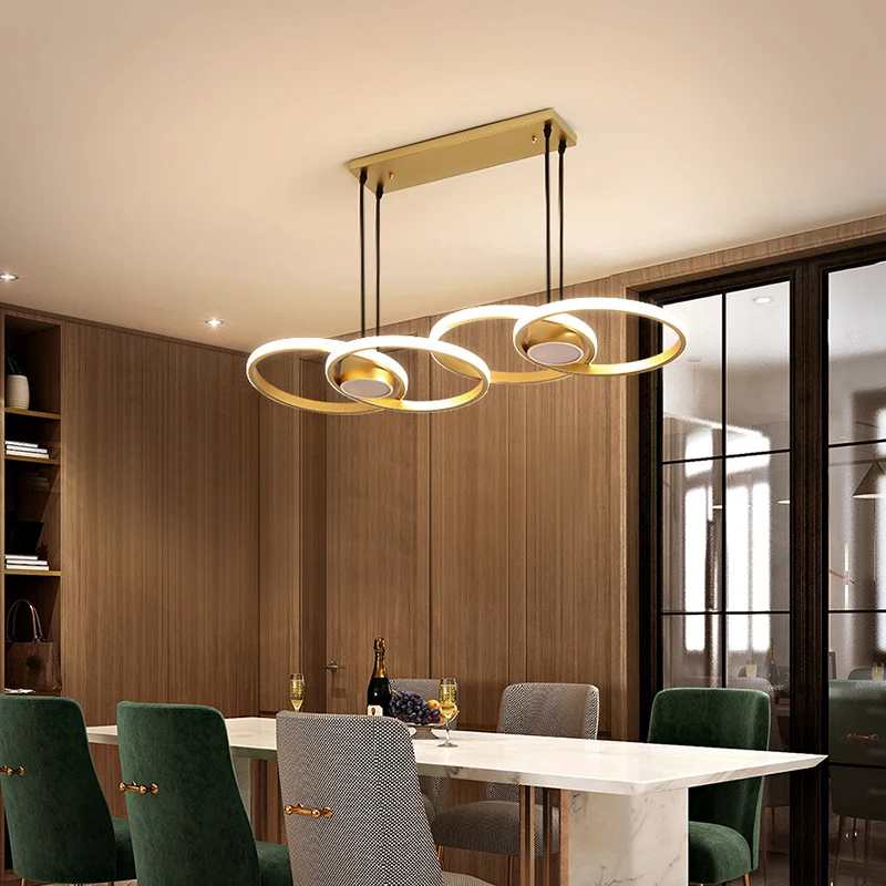 Gold Ring Island-verlichtingsarmatuur, postmoderne metalen LED-hanglampset, warm/wit licht Clearhalo