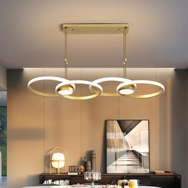 Gold Ring Island-verlichtingsarmatuur, postmoderne metalen LED-hanglampset, warm/wit licht Clearhalo