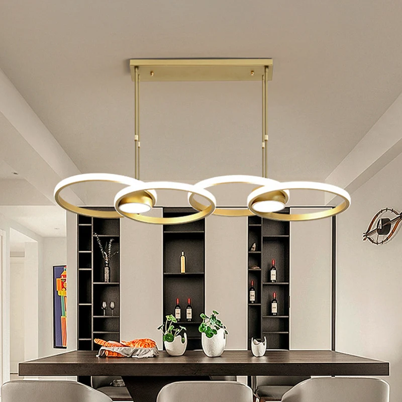 Gold Ring Island-verlichtingsarmatuur, postmoderne metalen LED-hanglampset, warm/wit licht Clearhalo